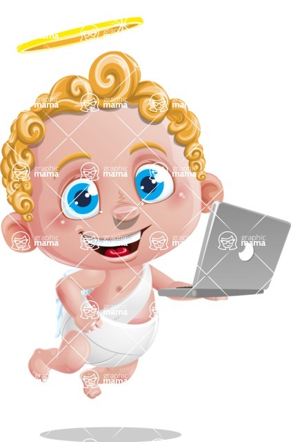 Cupid Cartoon Character - Cartoon Cupid with Laptop 1